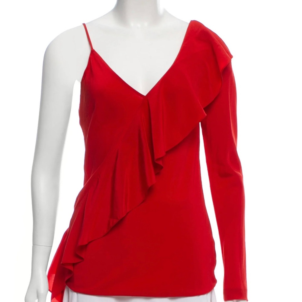 Diane von Furstenberg silk long sleeve one-shoulder blouse, 6